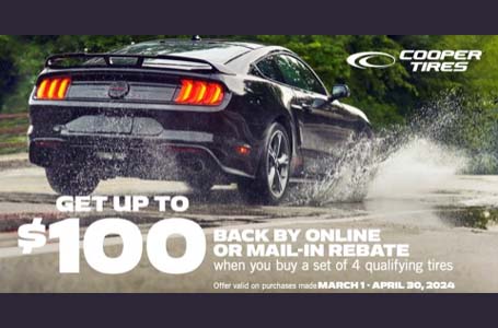 Heinold & Feller | A Ford Mustang with Cooper Tire rebate offer - get up to $70 back by mail.